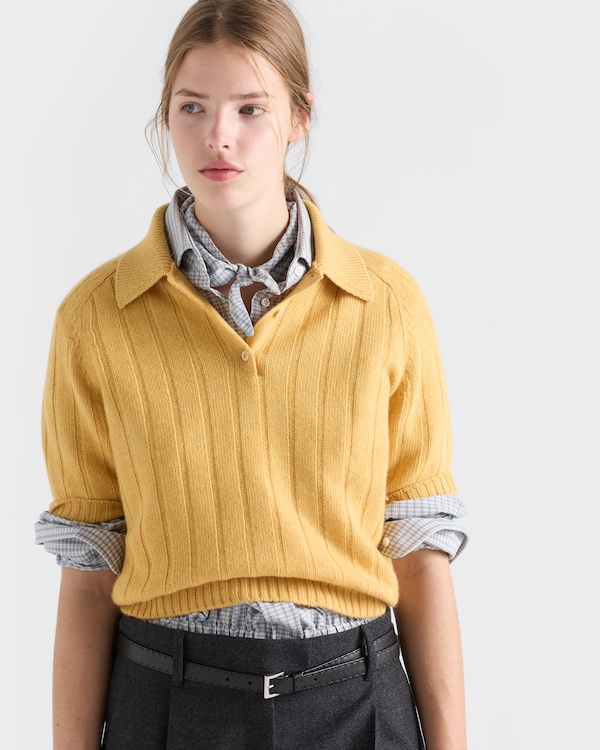 Re-Cashmere short-sleeve polo sweater - Yellow Re-Cashmere short-sleeve polo sweater - Yellow