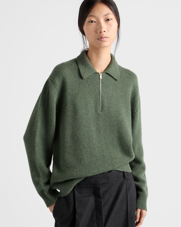 Pull polo en Re-Cashmere - Vert Loden Pull polo en Re-Cashmere - Vert Loden