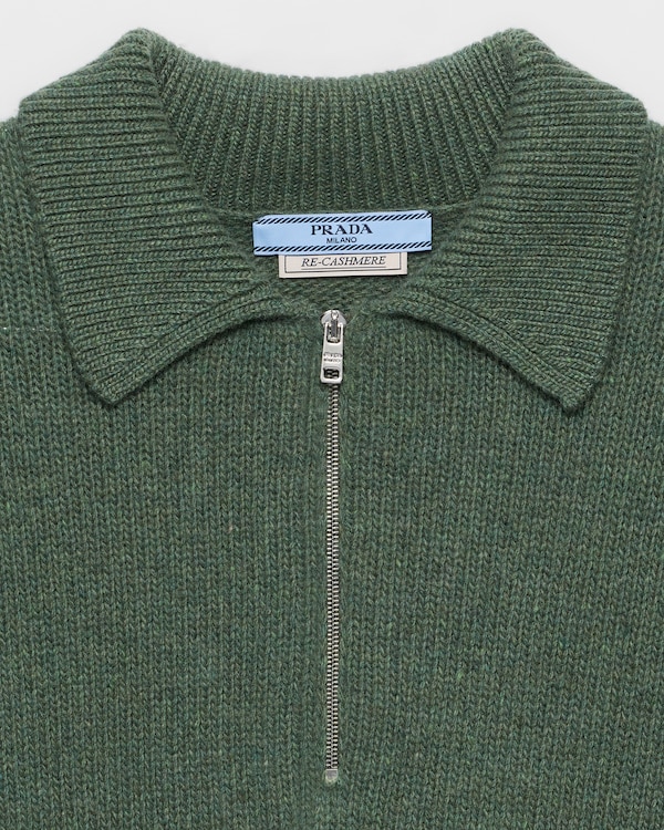 Re-Cashmere polo sweater - Loden Green Re-Cashmere polo sweater - Loden Green