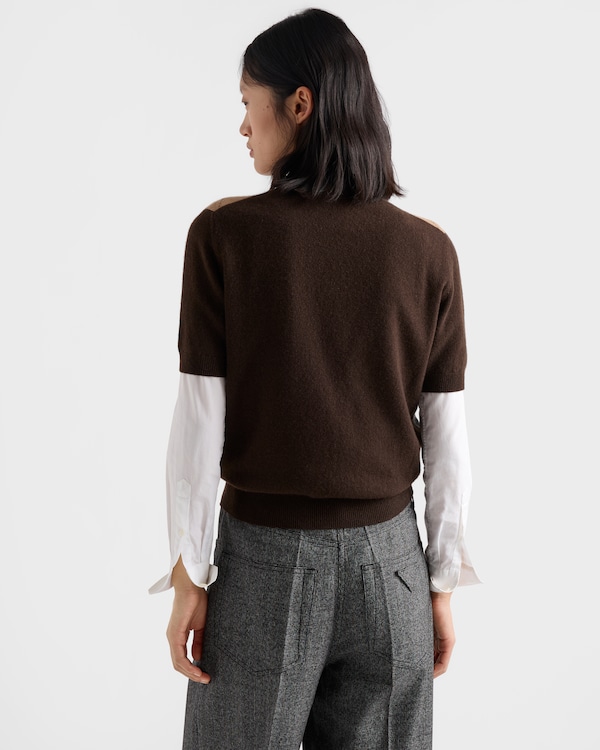 Short-sleeved argyle cashmere sweater - Dark Brown/Slate Short-sleeved argyle cashmere sweater - Dark Brown/Slate