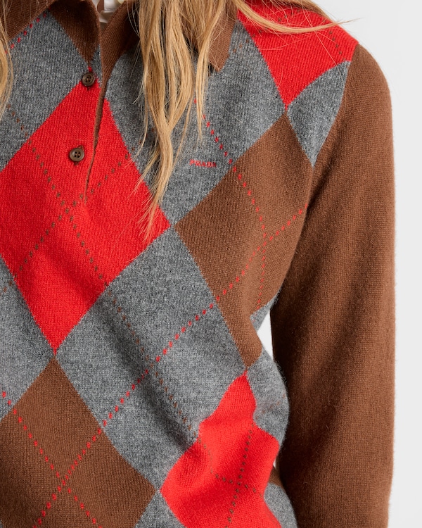 Argyle cashmere polo sweater - Tobacco/Slate Argyle cashmere polo sweater - Tobacco/Slate