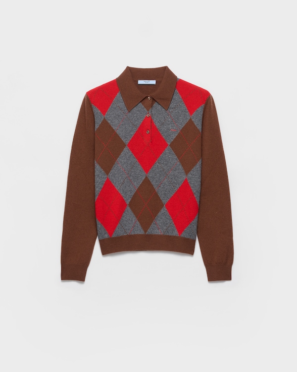 Argyle cashmere polo sweater - Tobacco/Slate Argyle cashmere polo sweater - Tobacco/Slate