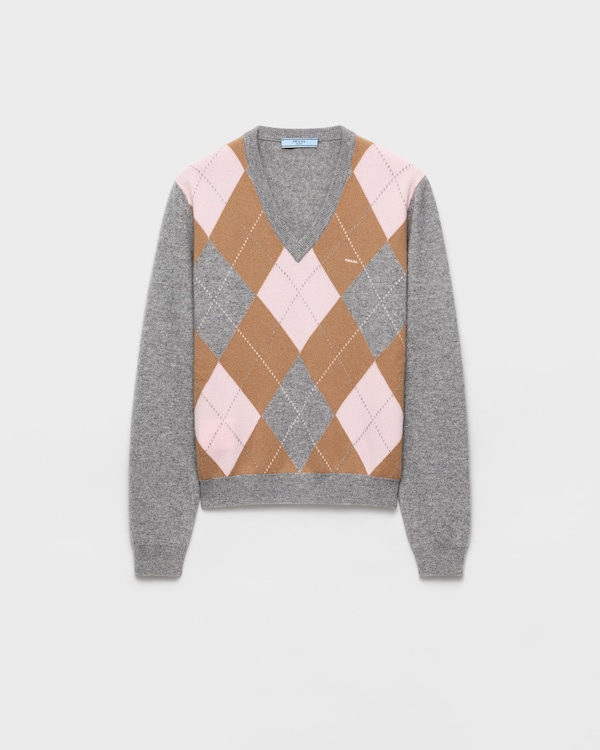 Argyle cashmere V-neck sweater - Gray/Camel Argyle cashmere V-neck sweater - Gray/Camel