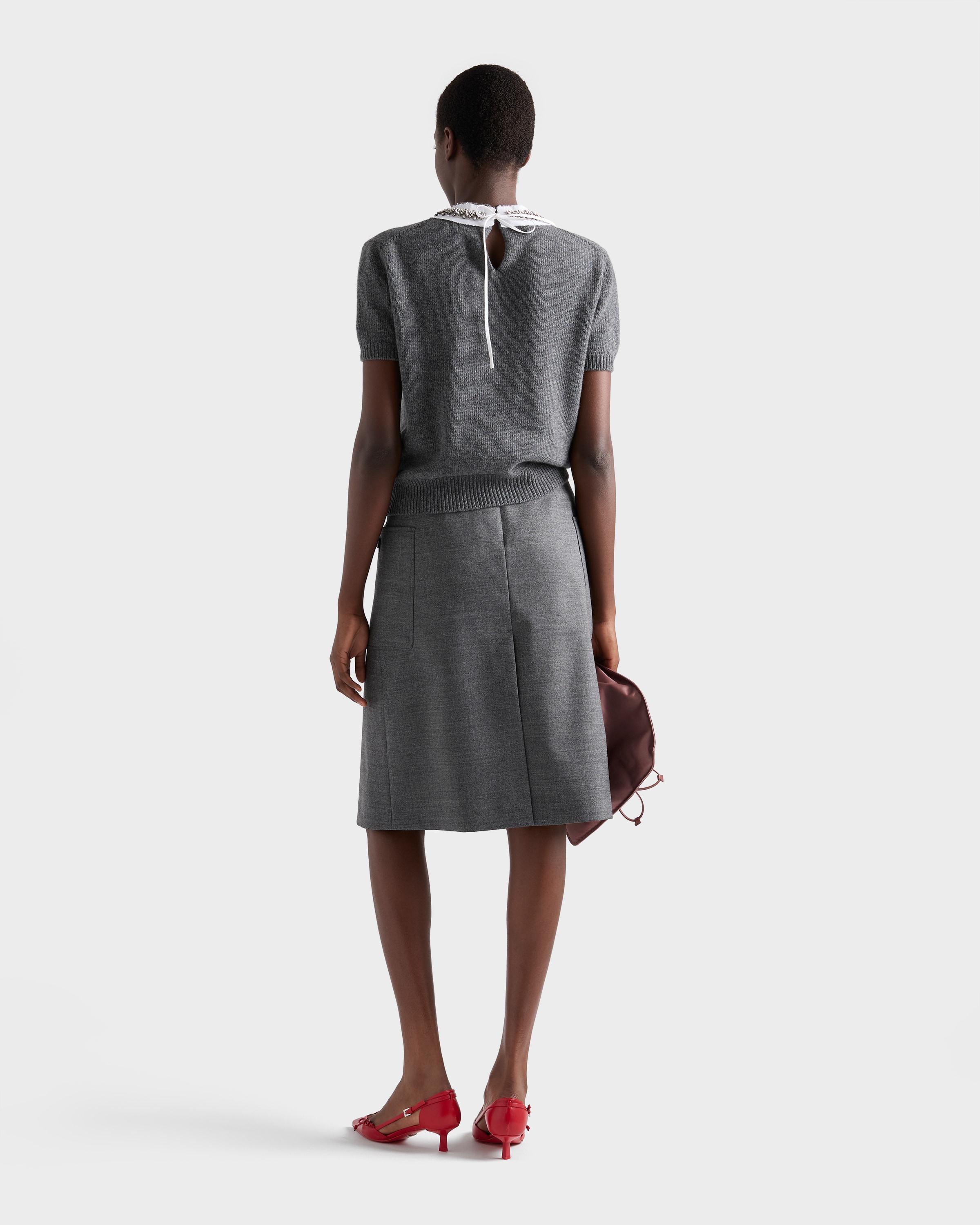 Slate Gray Short-sleeved Wool And Cashmere Sweater | PRADA