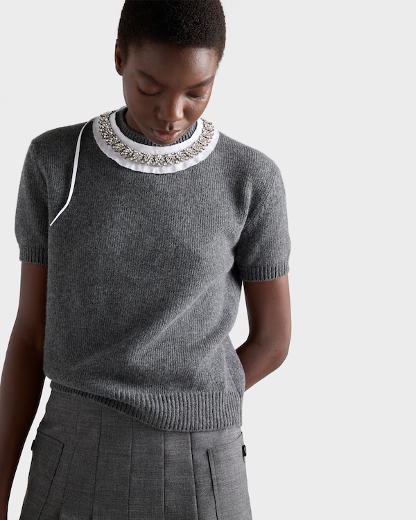Short-sleeved wool and cashmere sweater - 슬레이트 그레이 Short-sleeved wool and cashmere sweater - 슬레이트 그레이