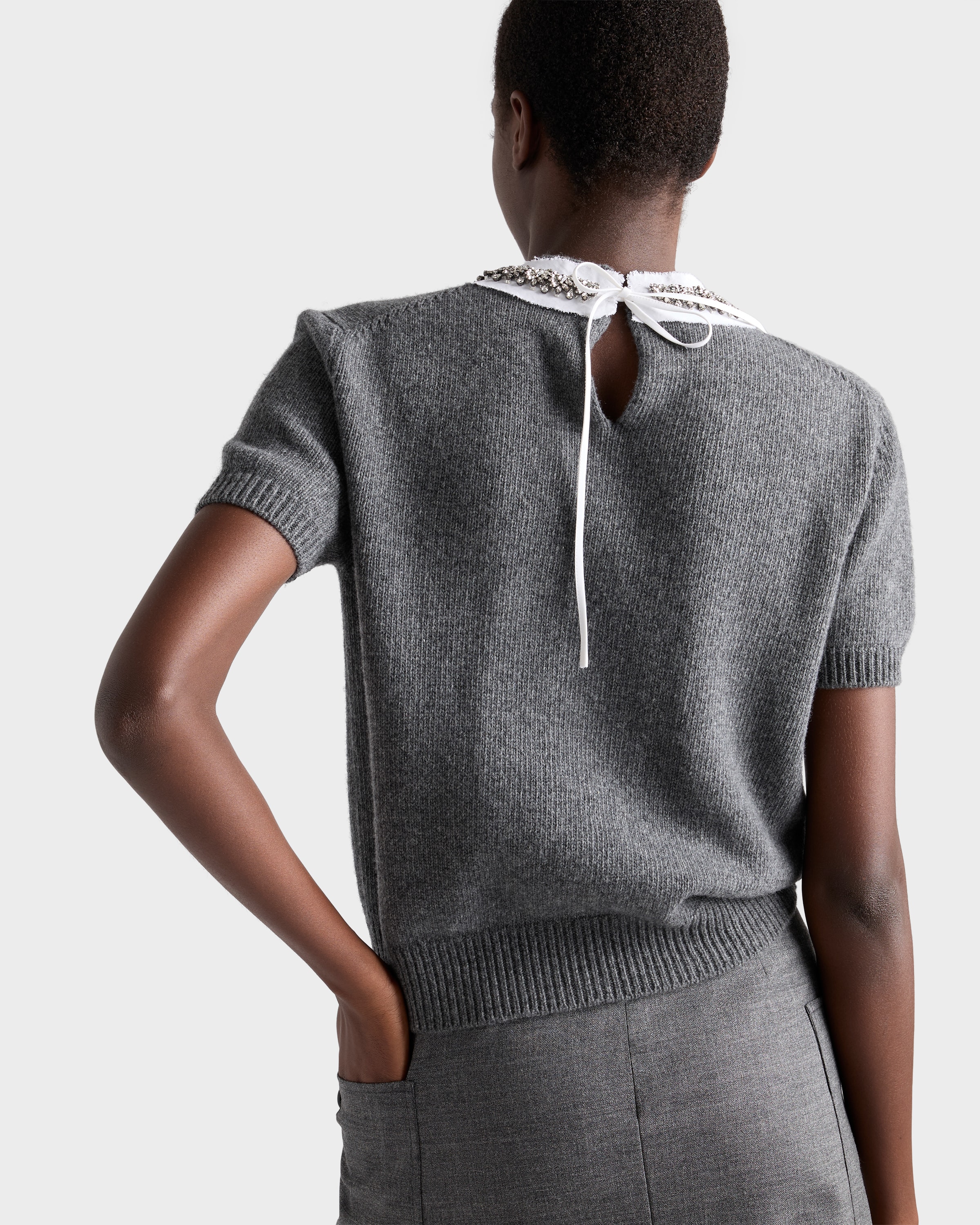 Slate Gray Short-sleeved Wool And Cashmere Sweater | PRADA