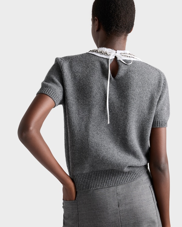 Short-sleeved wool and cashmere sweater - 슬레이트 그레이 Short-sleeved wool and cashmere sweater - 슬레이트 그레이