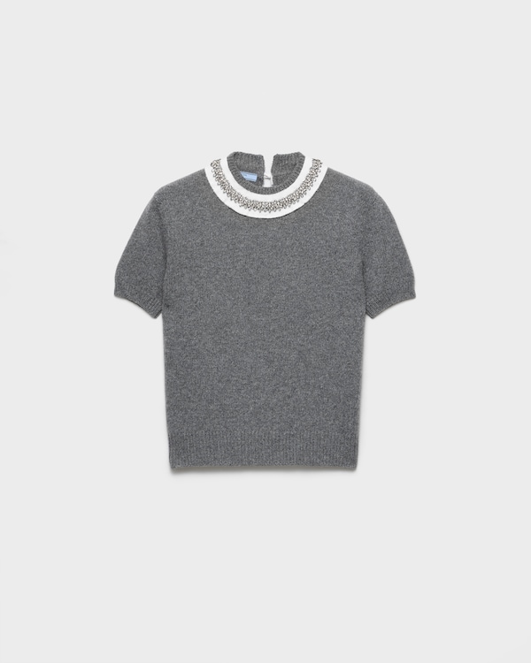 Short-sleeved wool and cashmere sweater - 슬레이트 그레이 Short-sleeved wool and cashmere sweater - 슬레이트 그레이