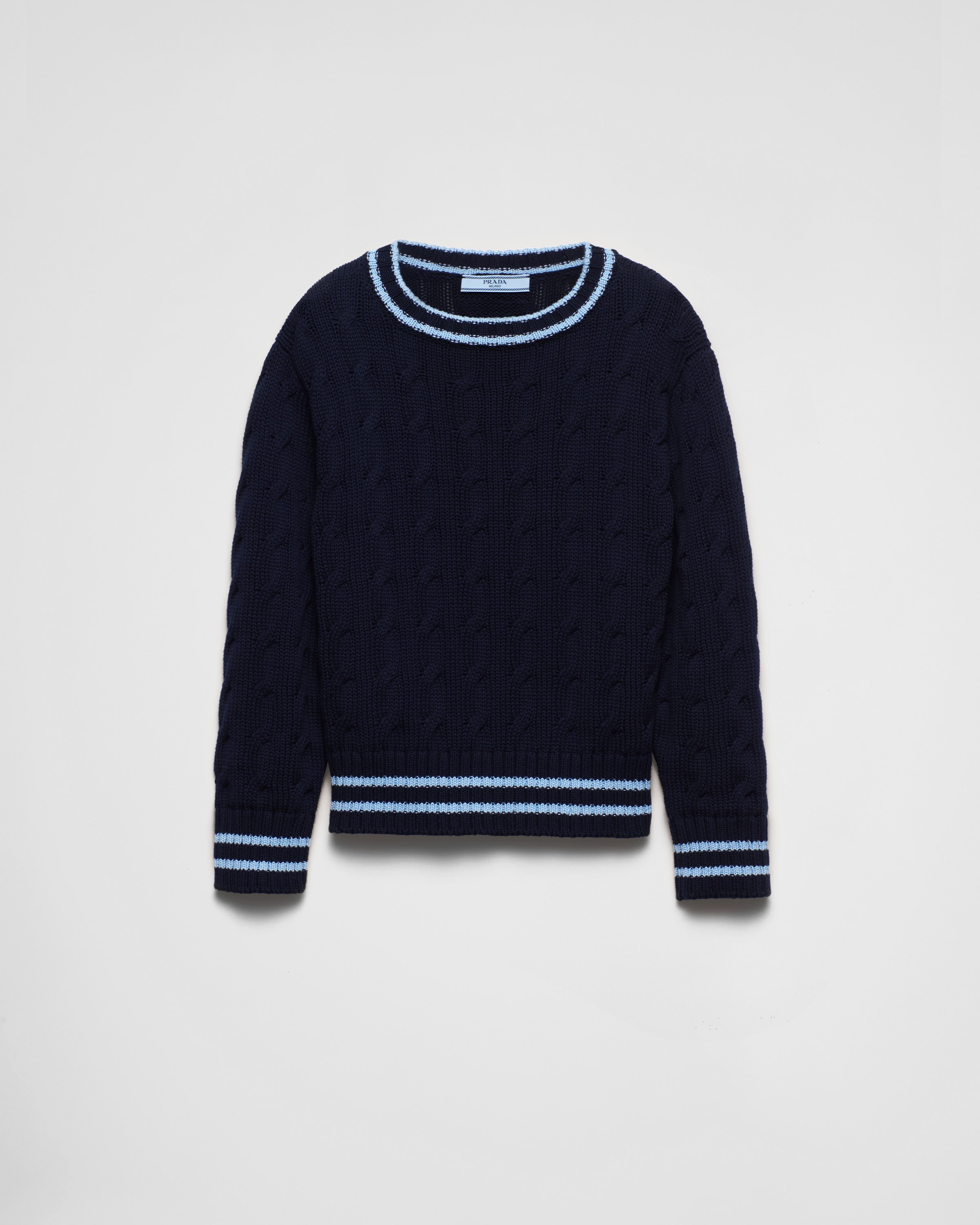 Prada Cotton Crew-neck Sweater In Blue / Light Blue