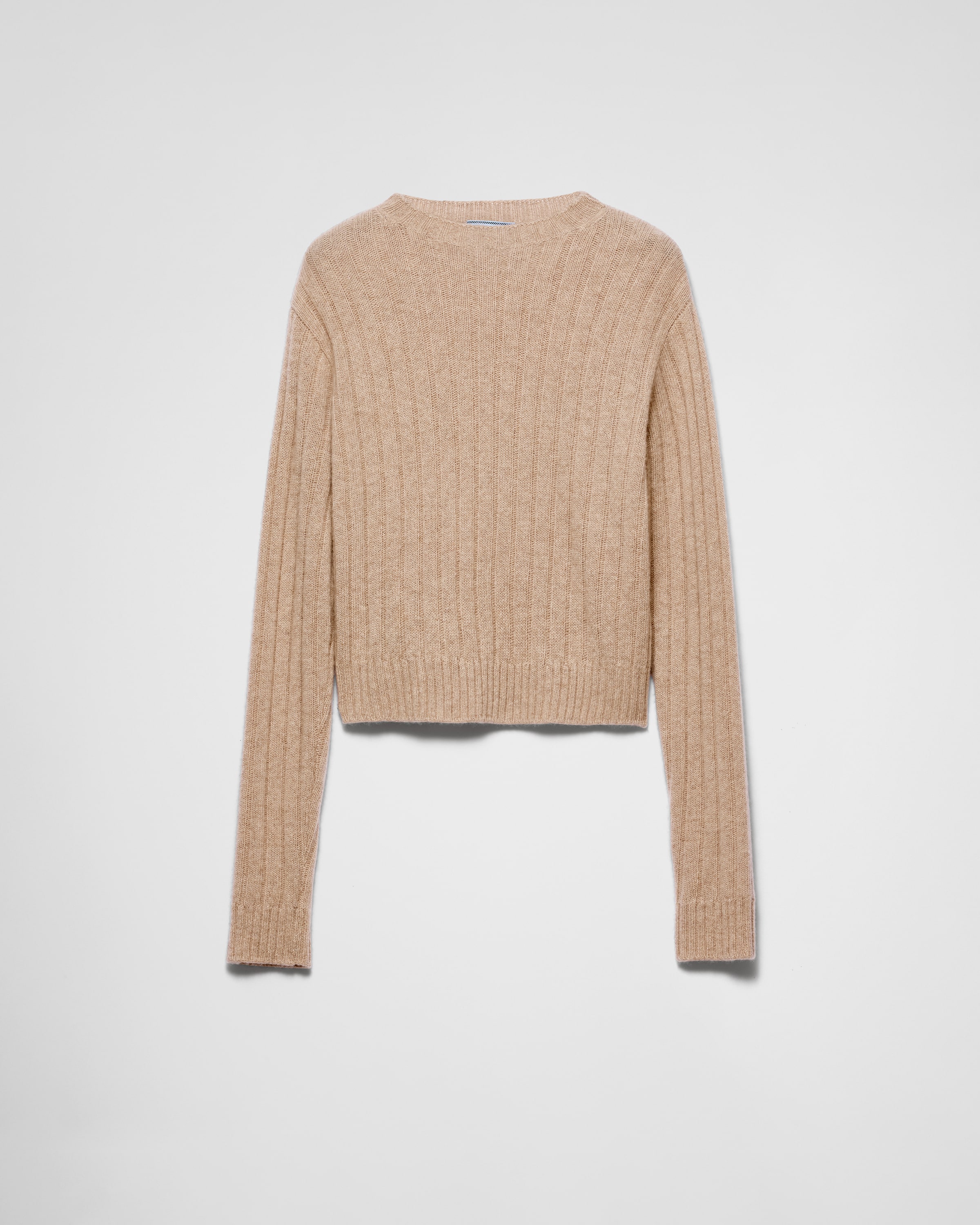 Prada Jersey De Re-cashmere Corto, Mujer, Beige Arena, Talla 42