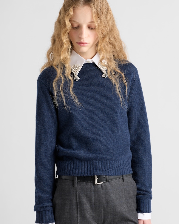 Ribbed knit Re-Cashmere sweater - Navy Ribbed knit Re-Cashmere sweater - Navy