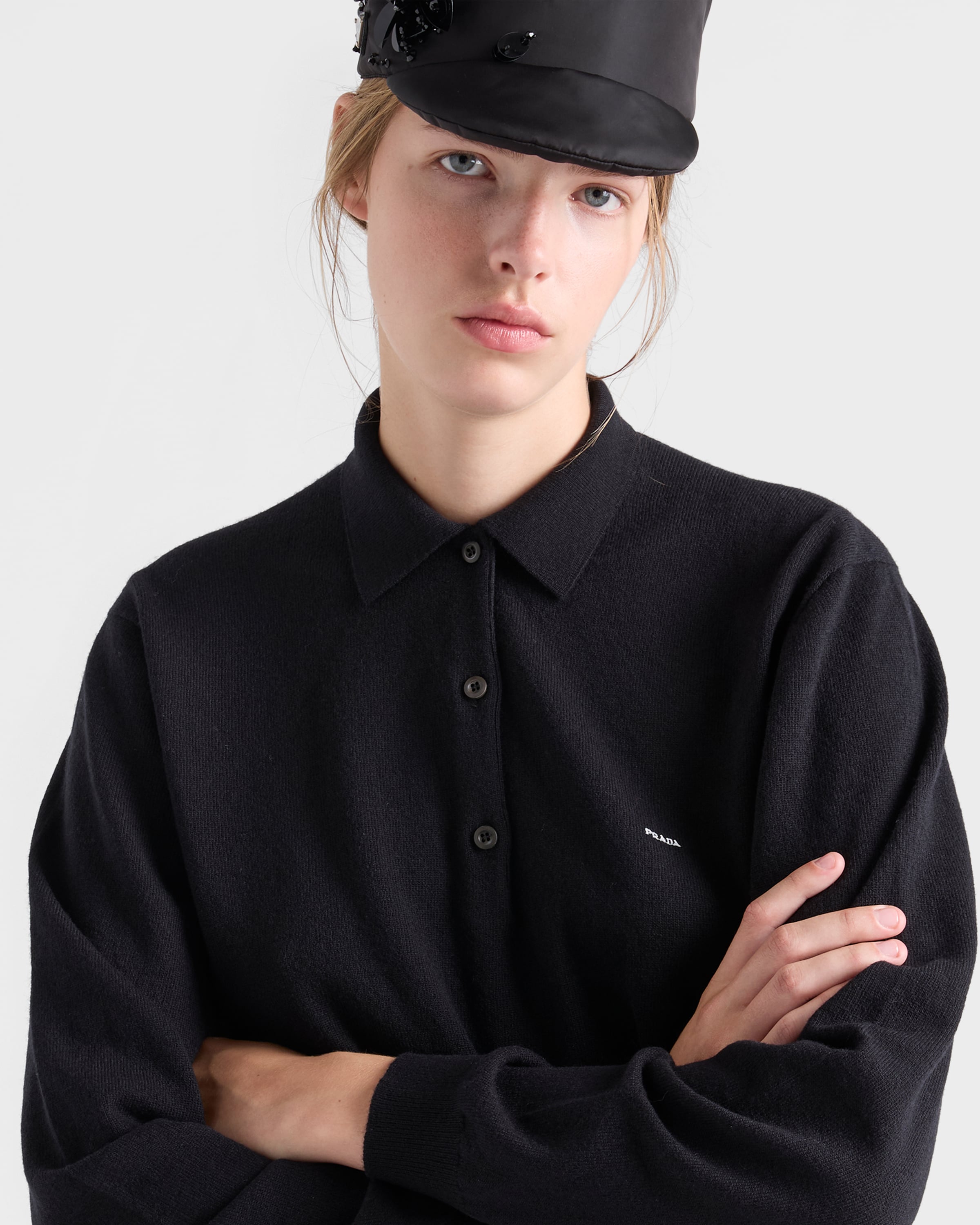 Black Wool Polo Sweater | PRADA - Japan