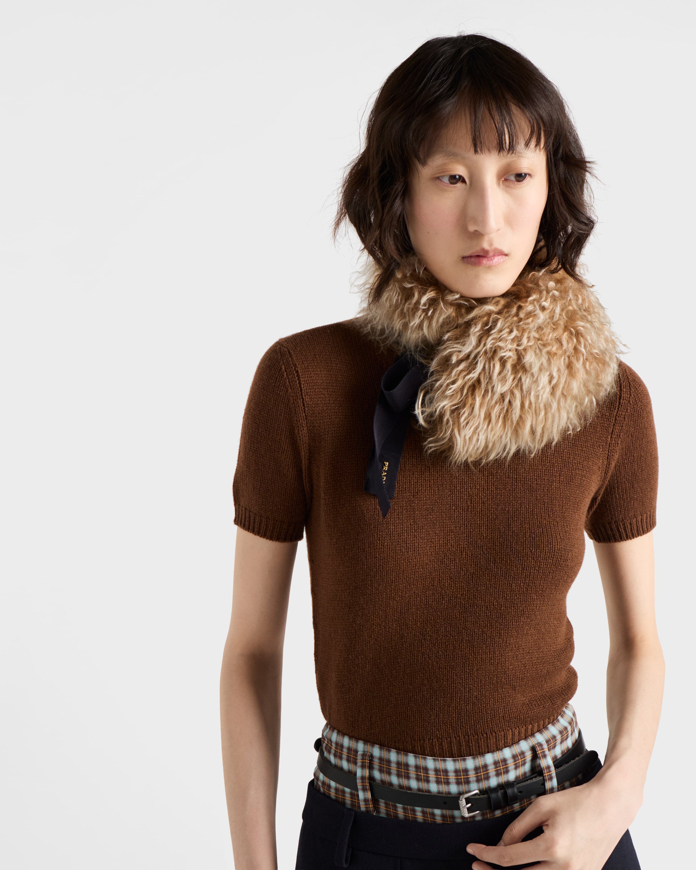 Prada Short-sleeved Cashmere Sweater In Brown