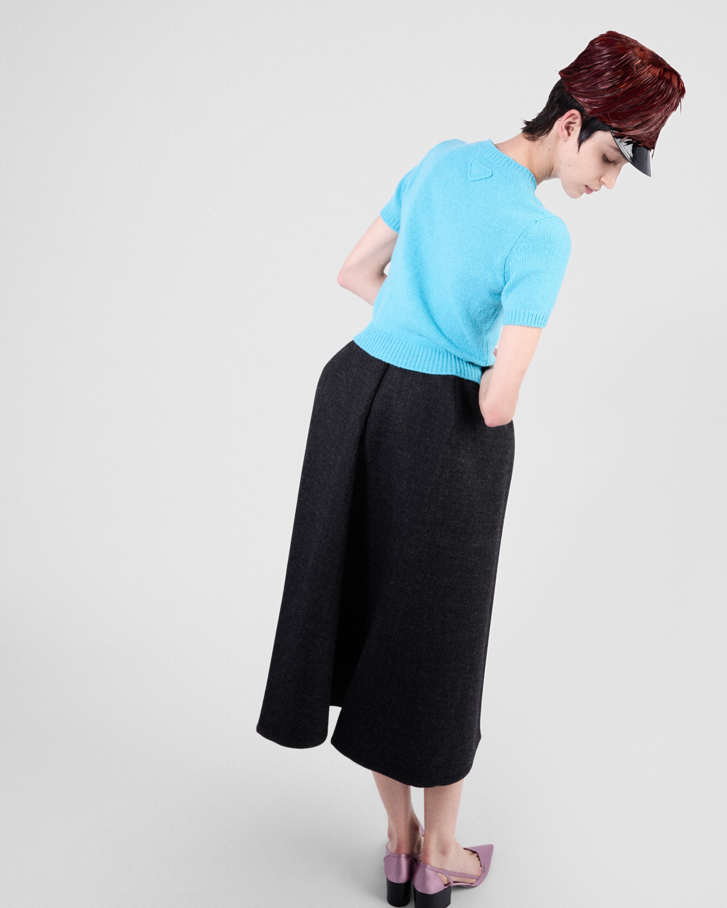 Prada Short-sleeve Cashmere Sweater In Hellblau