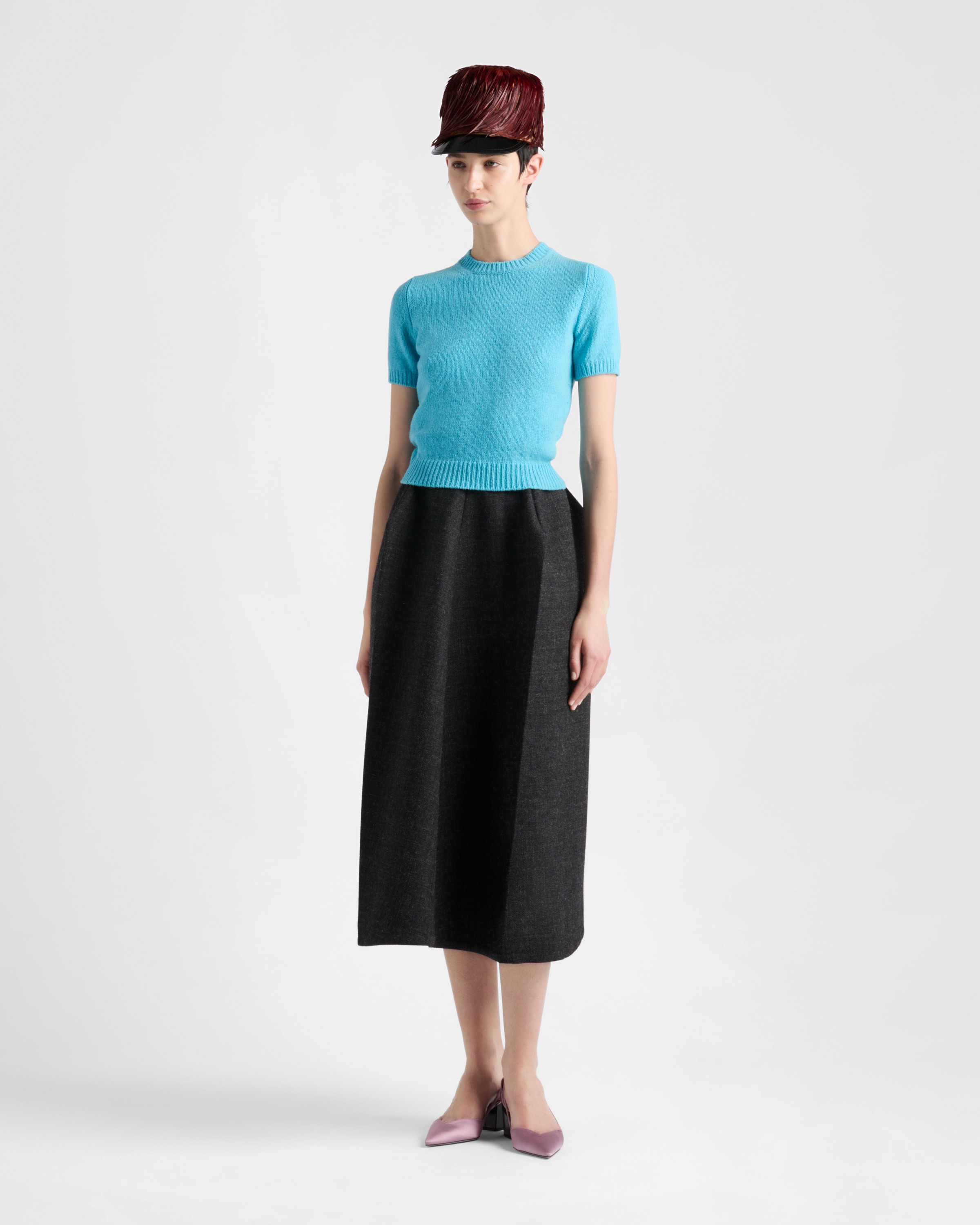 Prada Short-sleeve Cashmere Sweater In Hellblau