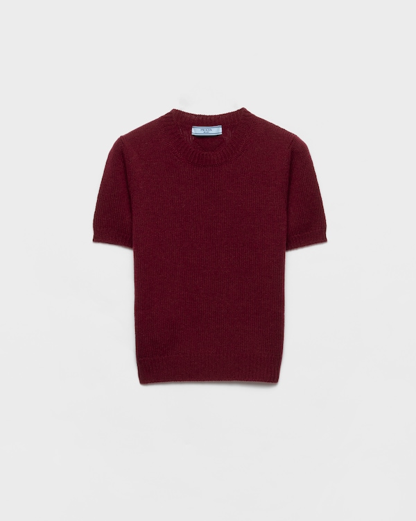 Amaranth Red/Maize Yellow Short-sleeved cashmere sweater | PRADA