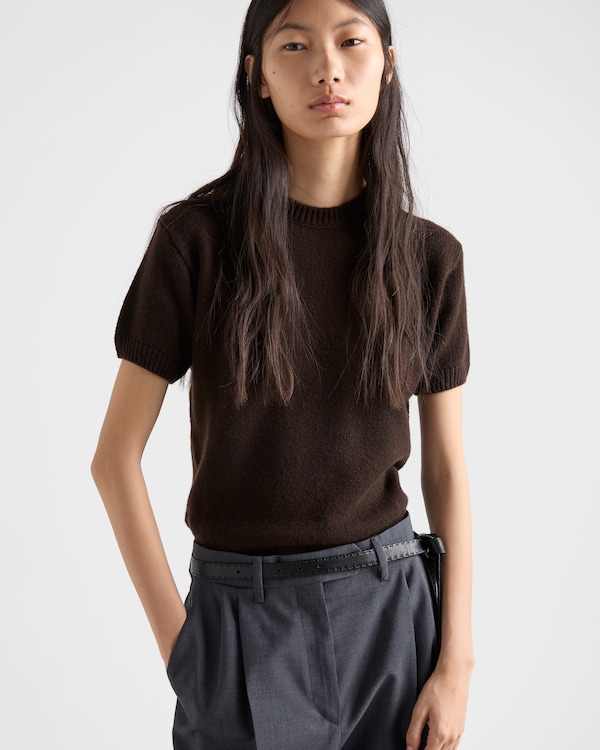 Short-sleeved cashmere sweater - Dark Brown Short-sleeved cashmere sweater - Dark Brown