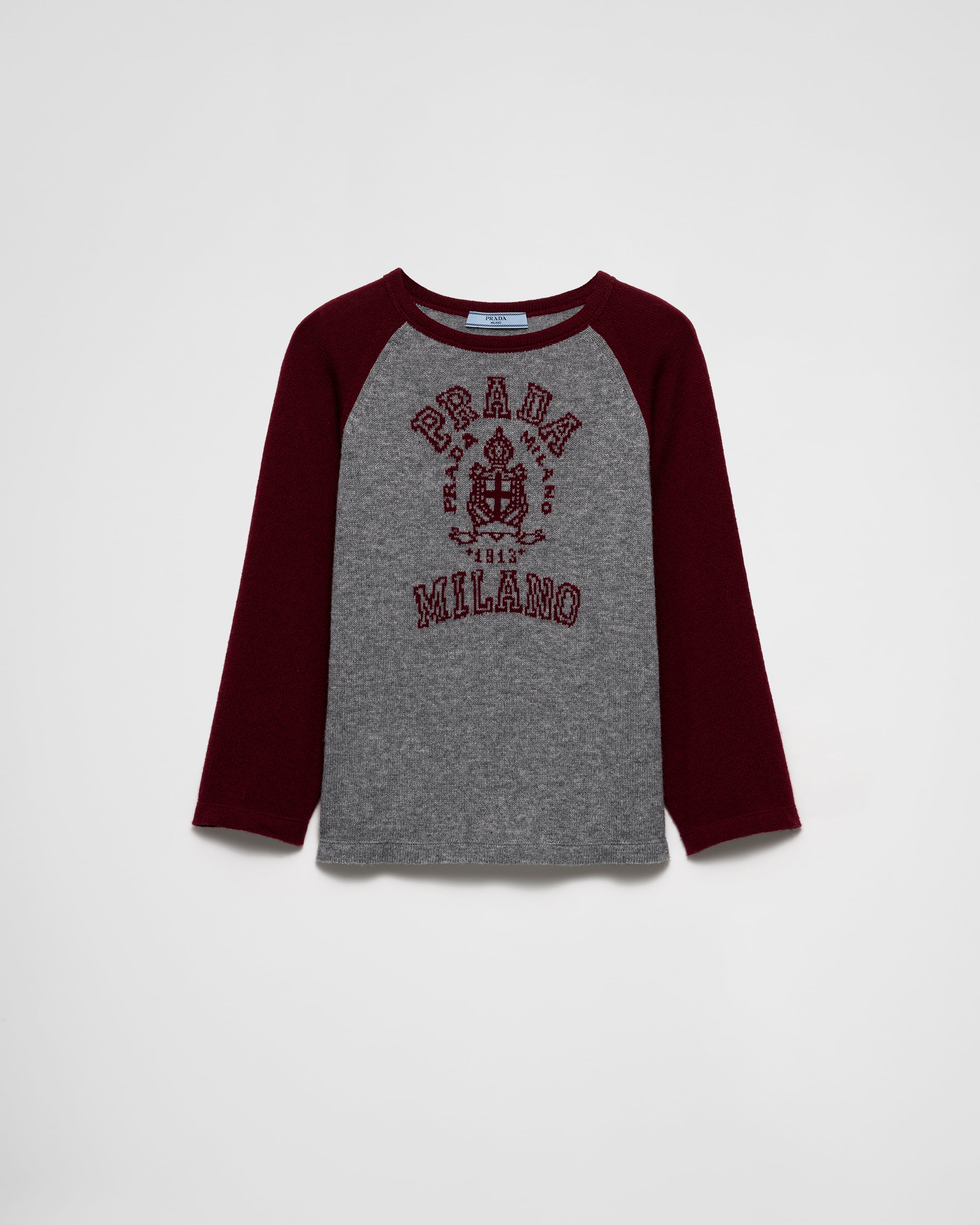 ボルドー/グレー カシミヤ クルーネック セーター | PRADA