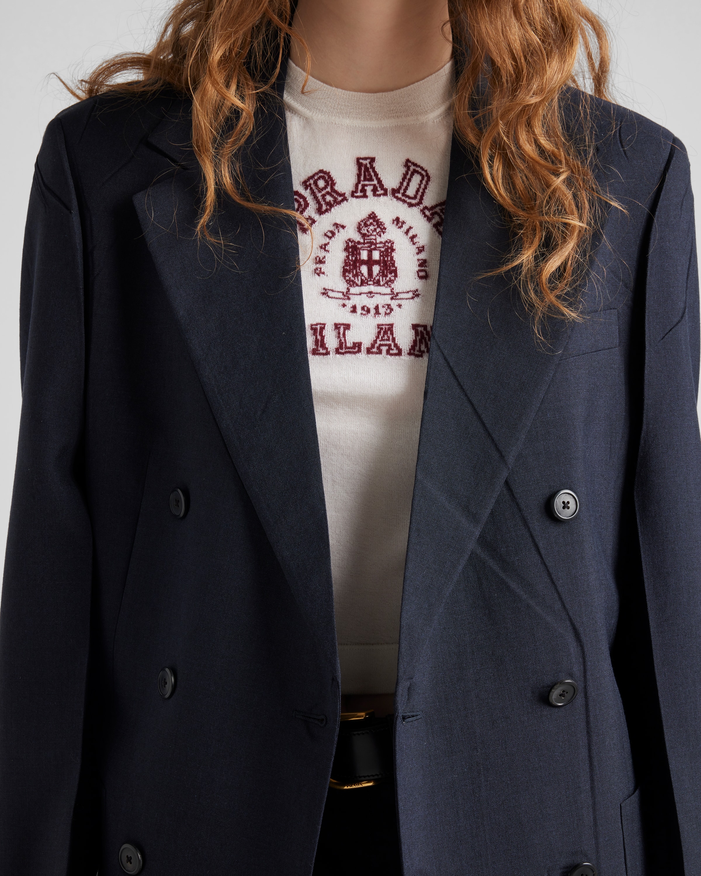 Prada Cashmere Intarsia T-shirt In White/burgundy