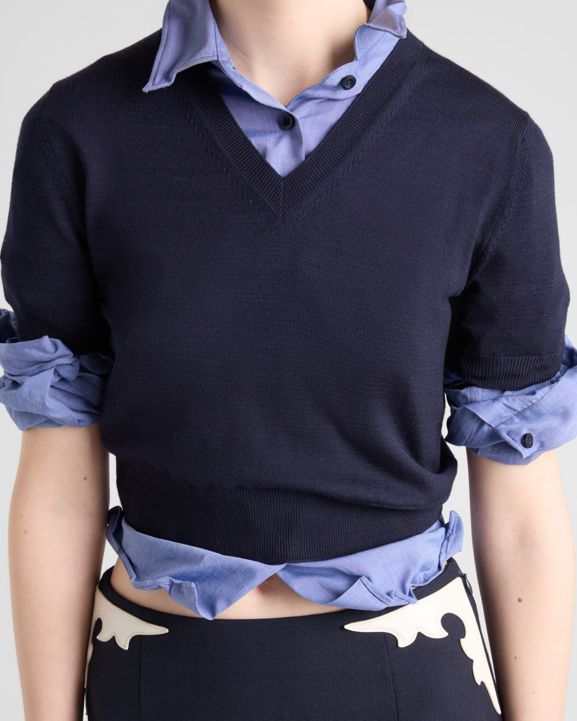 Prada V-neck Wool Sweater In Navy