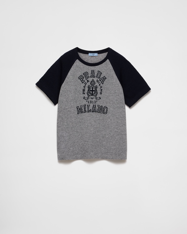 グレー+ネイビー カシミヤ インターシャ セーター | PRADA