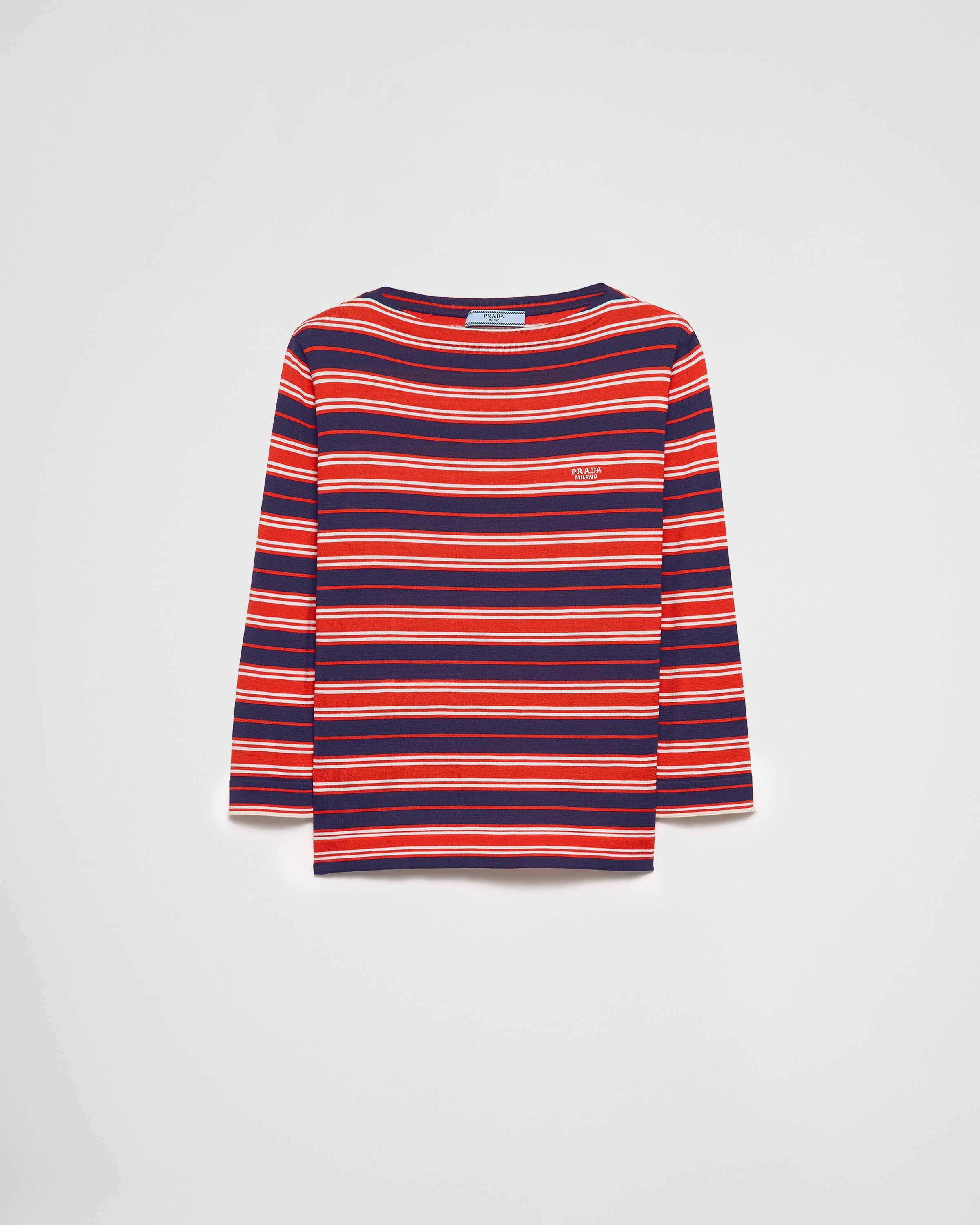 Prada Pullover Aus Seide Mit U-boot-ausschnitt In Blau/rot