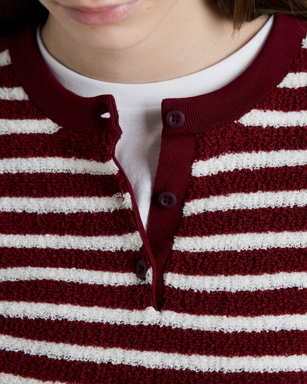 棉质圈圈呢圆领毛衣 - 紫红色/自然色 棉质圈圈呢圆领毛衣 - 紫红色/自然色