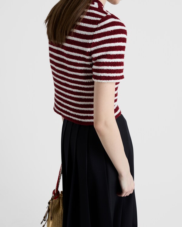 棉质圈圈呢圆领毛衣 - 紫红色/自然色 棉质圈圈呢圆领毛衣 - 紫红色/自然色