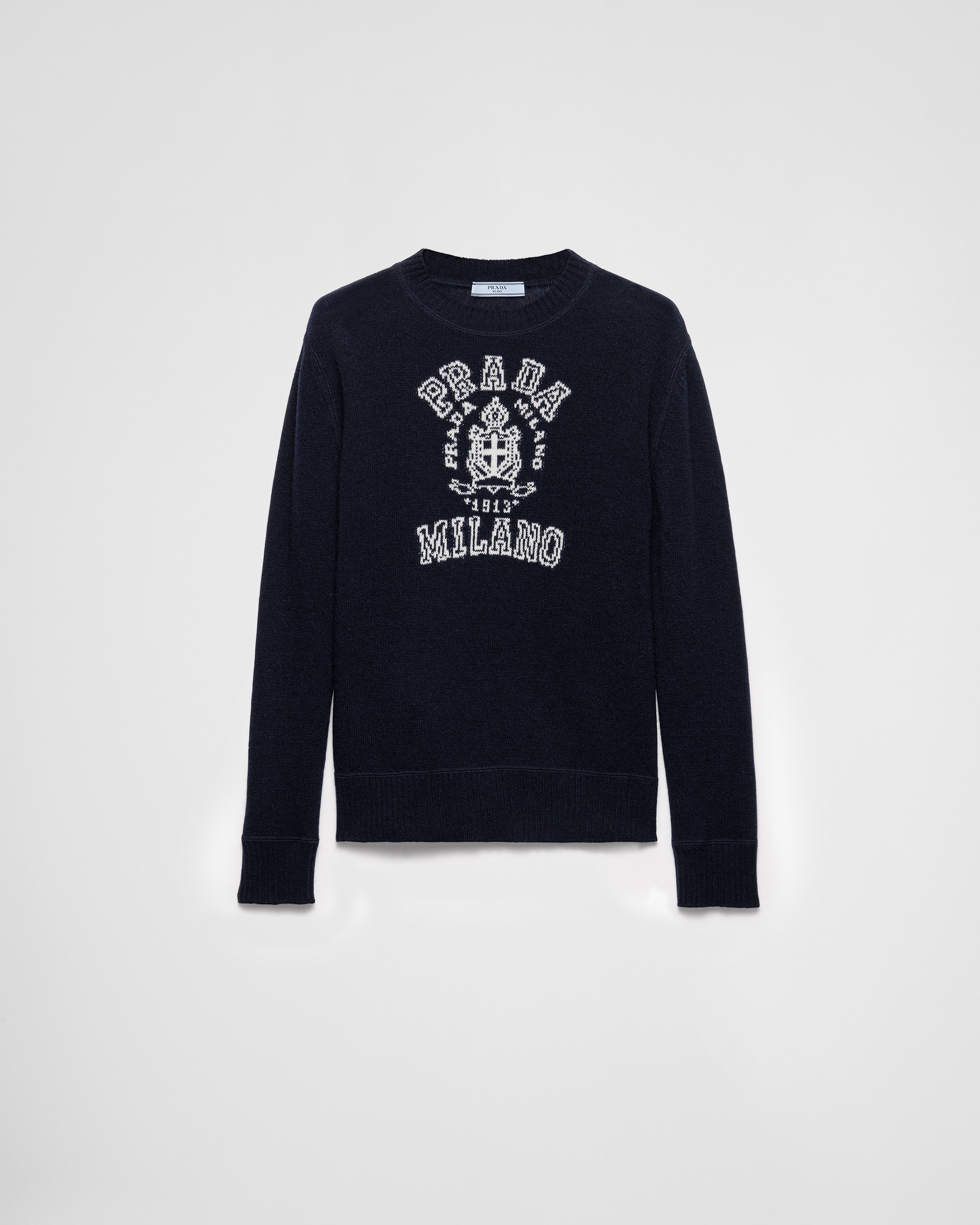ネイビー/ホワイト ウールXカシミヤ インターシャ セーター | PRADA