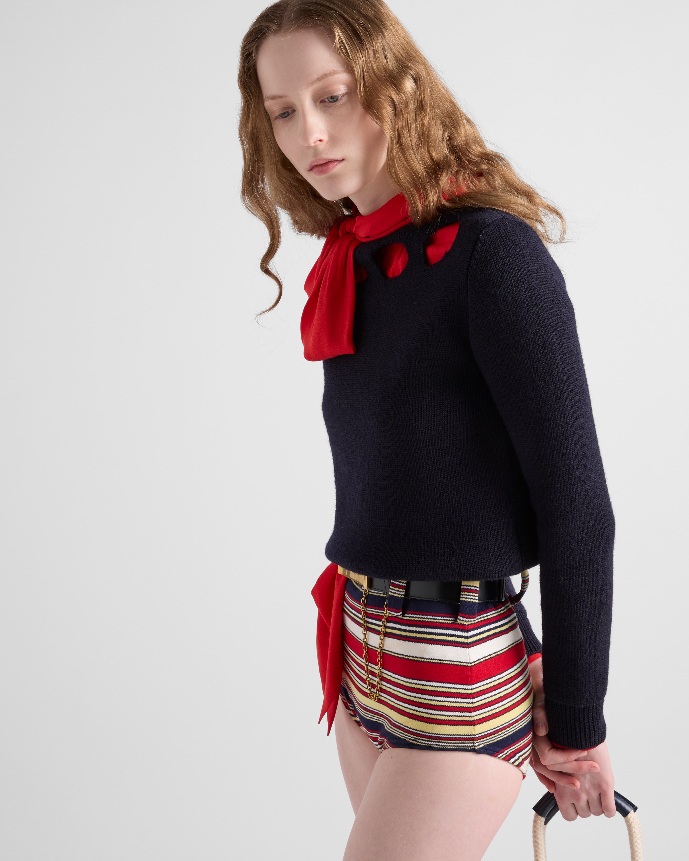 Prada Pullover Aus Baumwolle Mit U-boot-ausschnitt In Blau