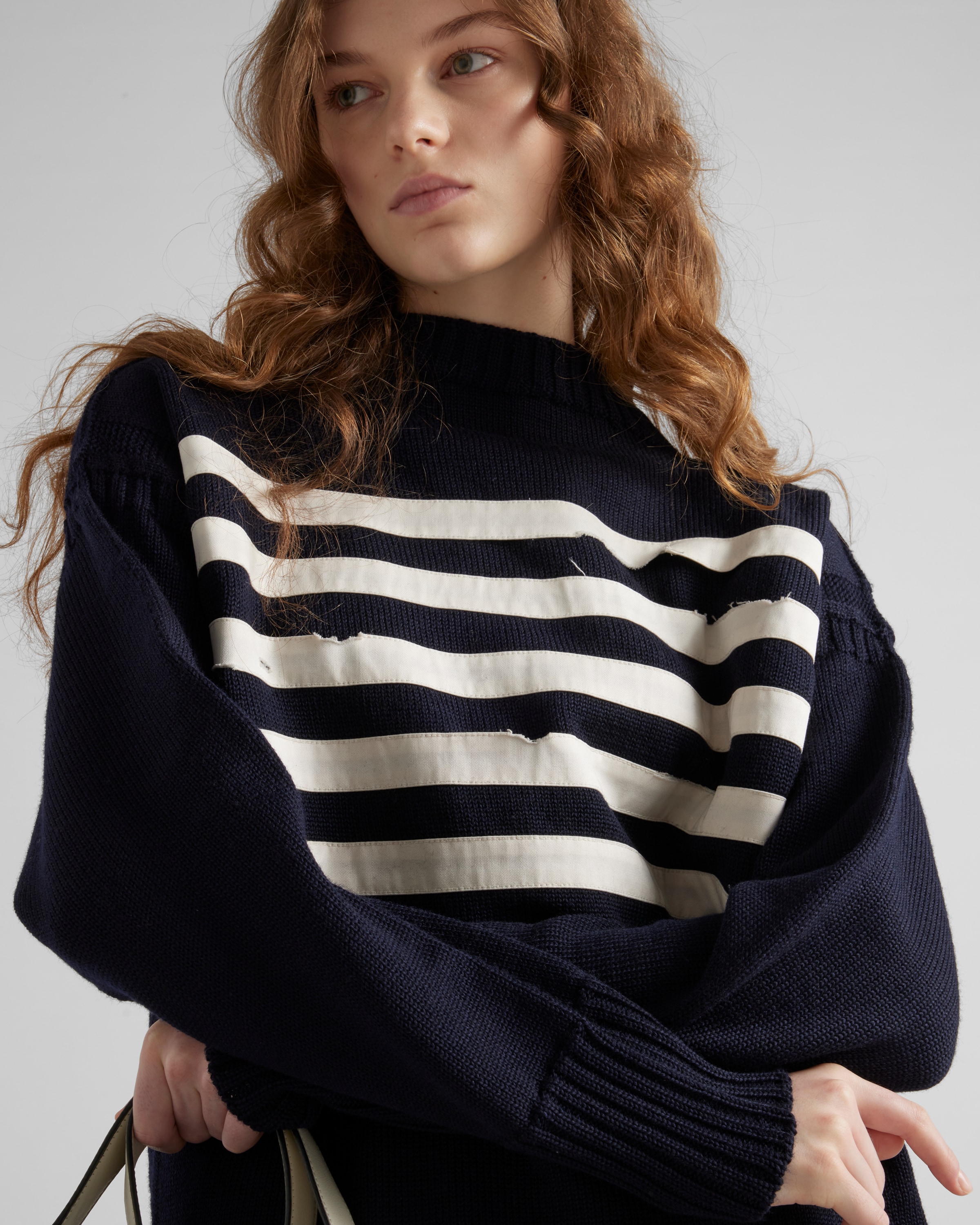 Prada Oversized Wool Sweater In Blue/white