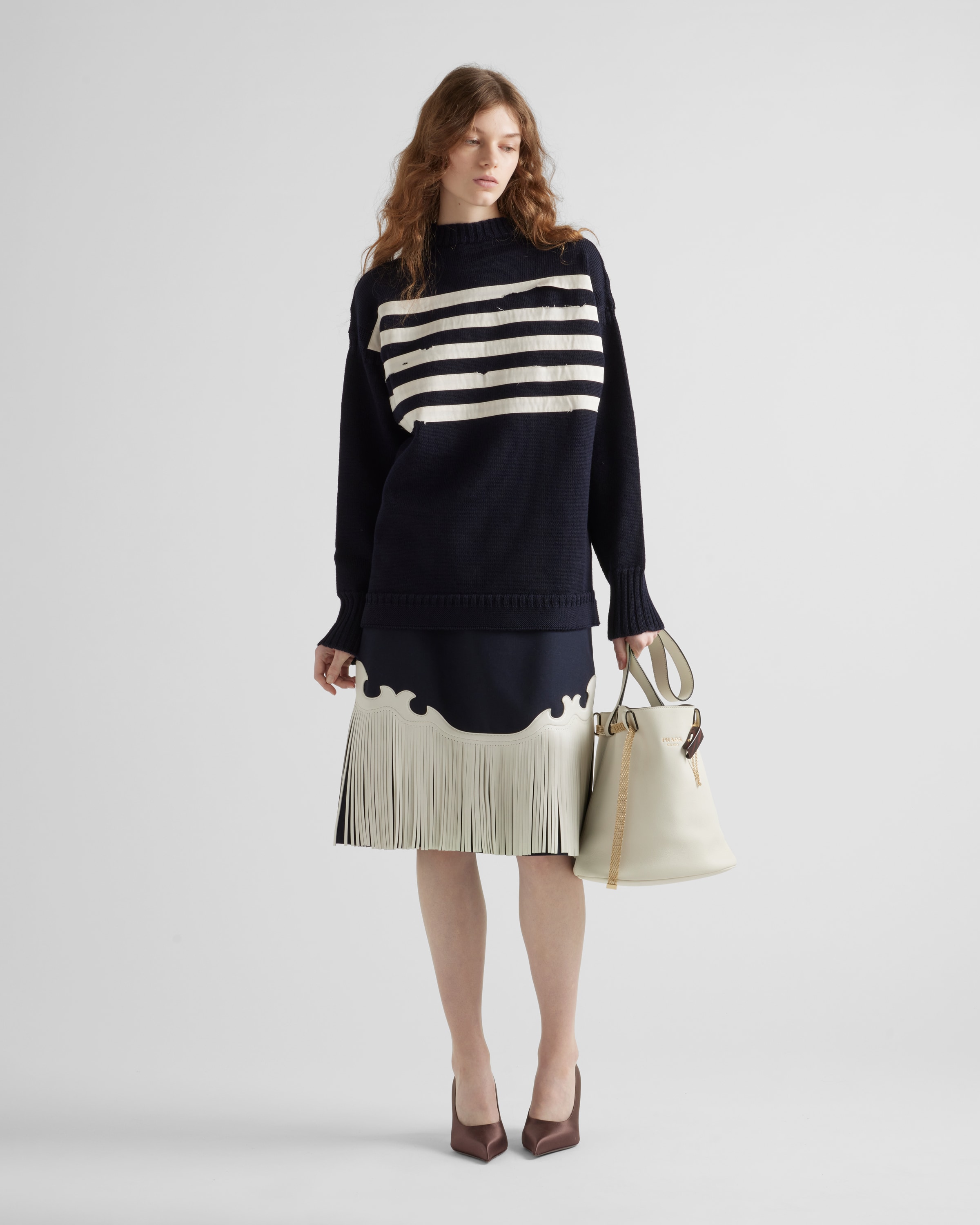 Prada Oversized Wool Sweater In Blue/white