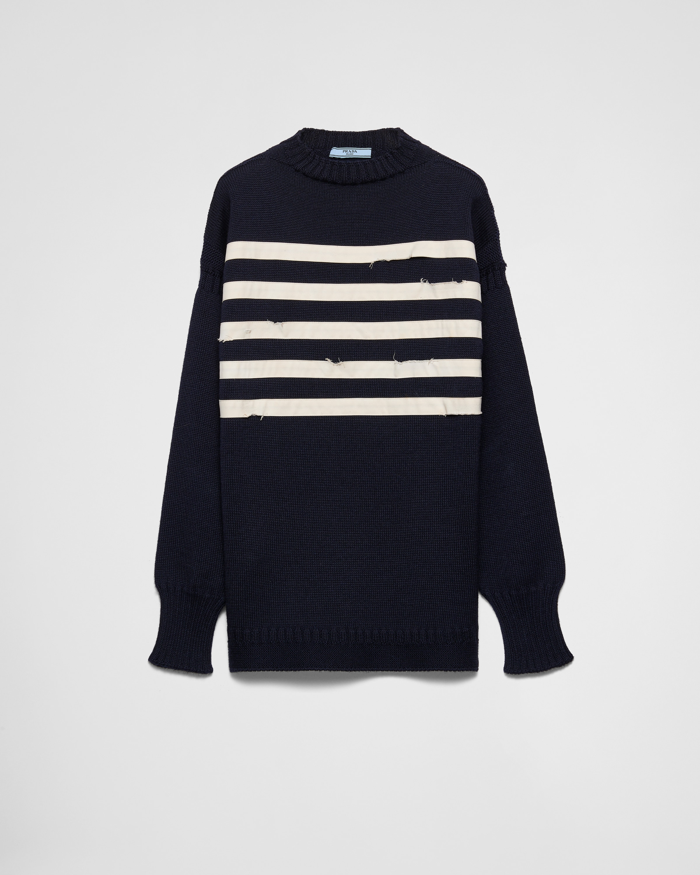 Prada Oversized Wool Sweater In Blue/white