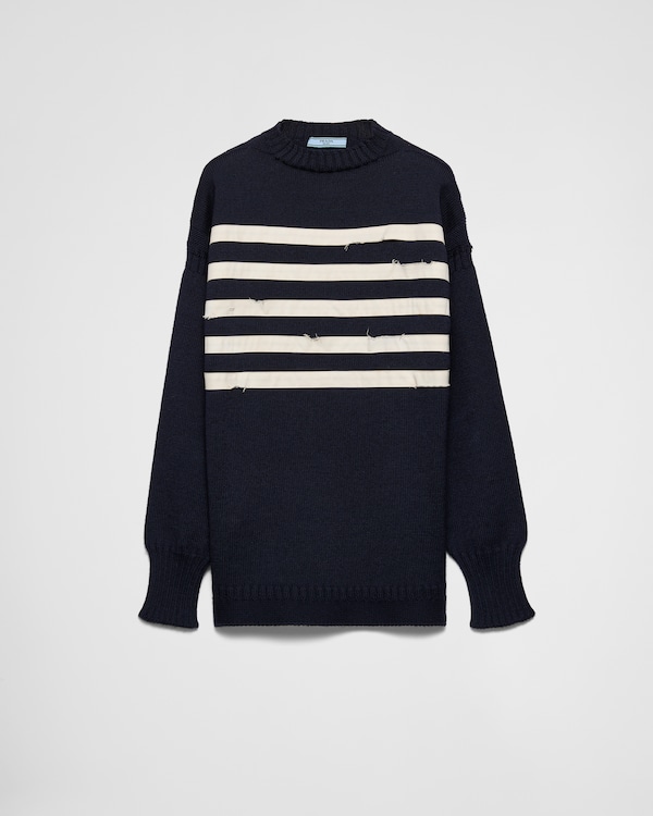 Blue/White Oversized wool sweater | PRADA