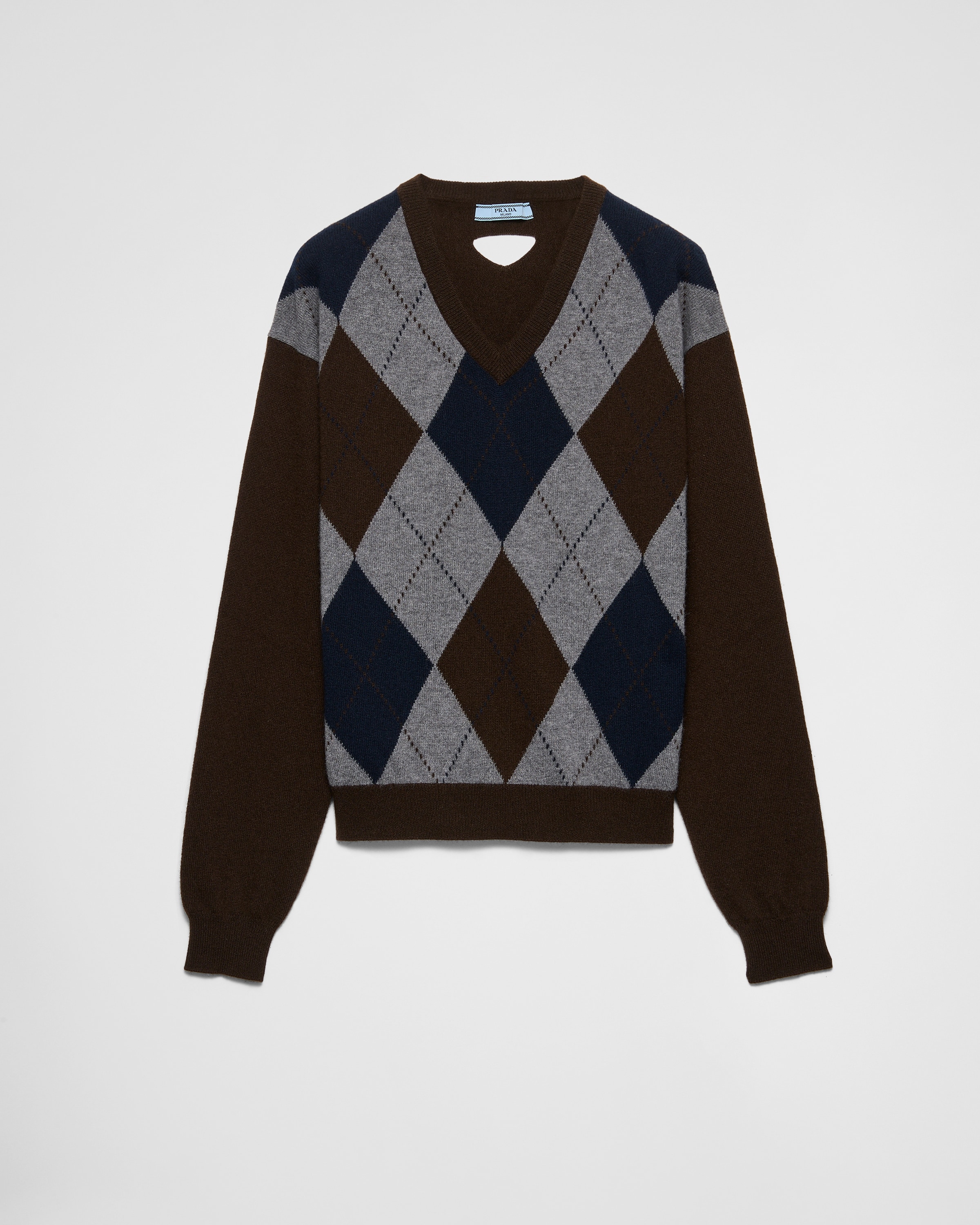 Prada Cashmere V-neck Sweater - Women's - Cashmere In Dark Brown/blue