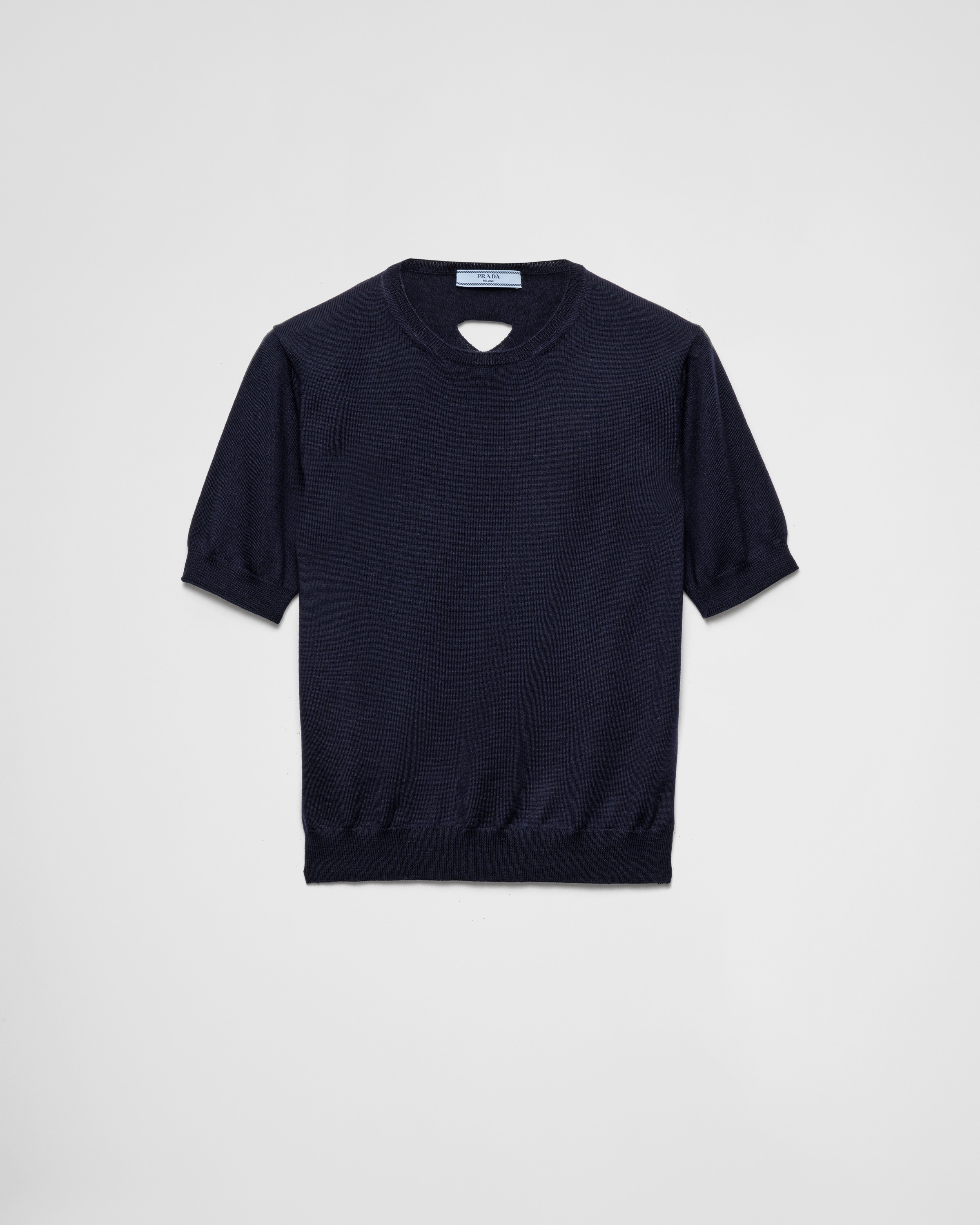 Prada Cut-out Logo Sweater In Navy