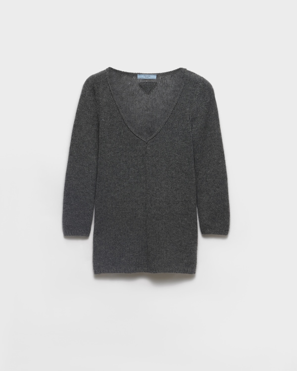 Grey V-neck cashmere sweater | PRADA