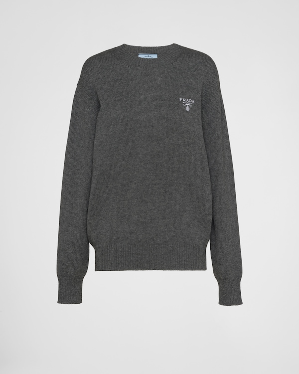 Marble Gray Wool and cashmere crew-neck sweater | PRADA
