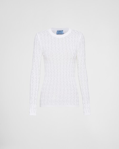 White Cotton crew-neck sweater | Prada