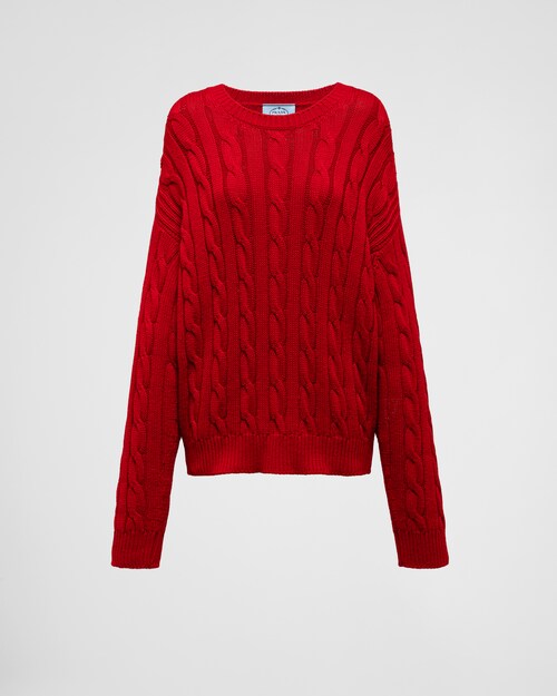 Prada Cashmere Cable-Knit Sweater, Women, Red, Size 42