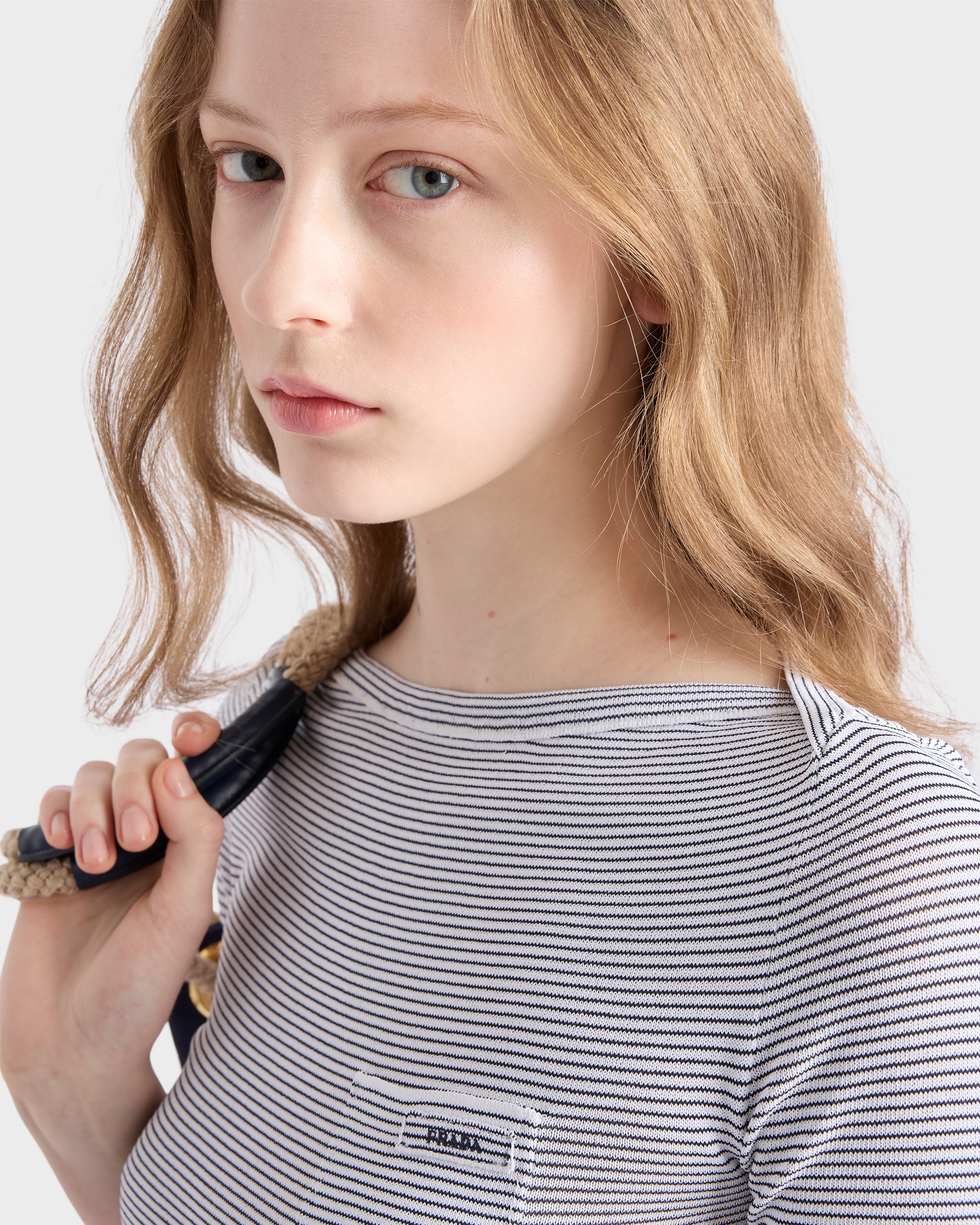Prada Striped Boat-neck Sweater In Gray