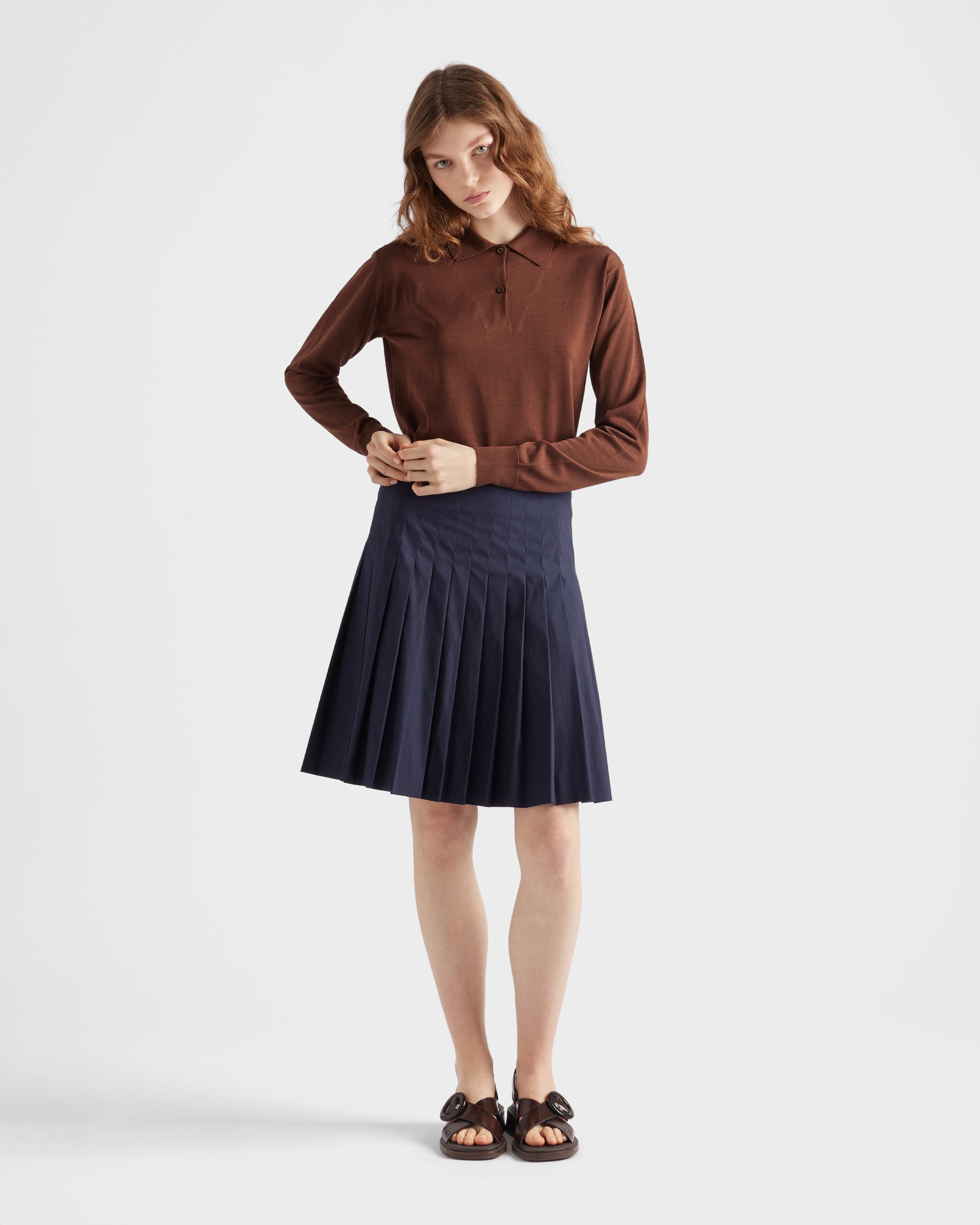 Cocoa Brown Cotton polo sweater | PRADA
