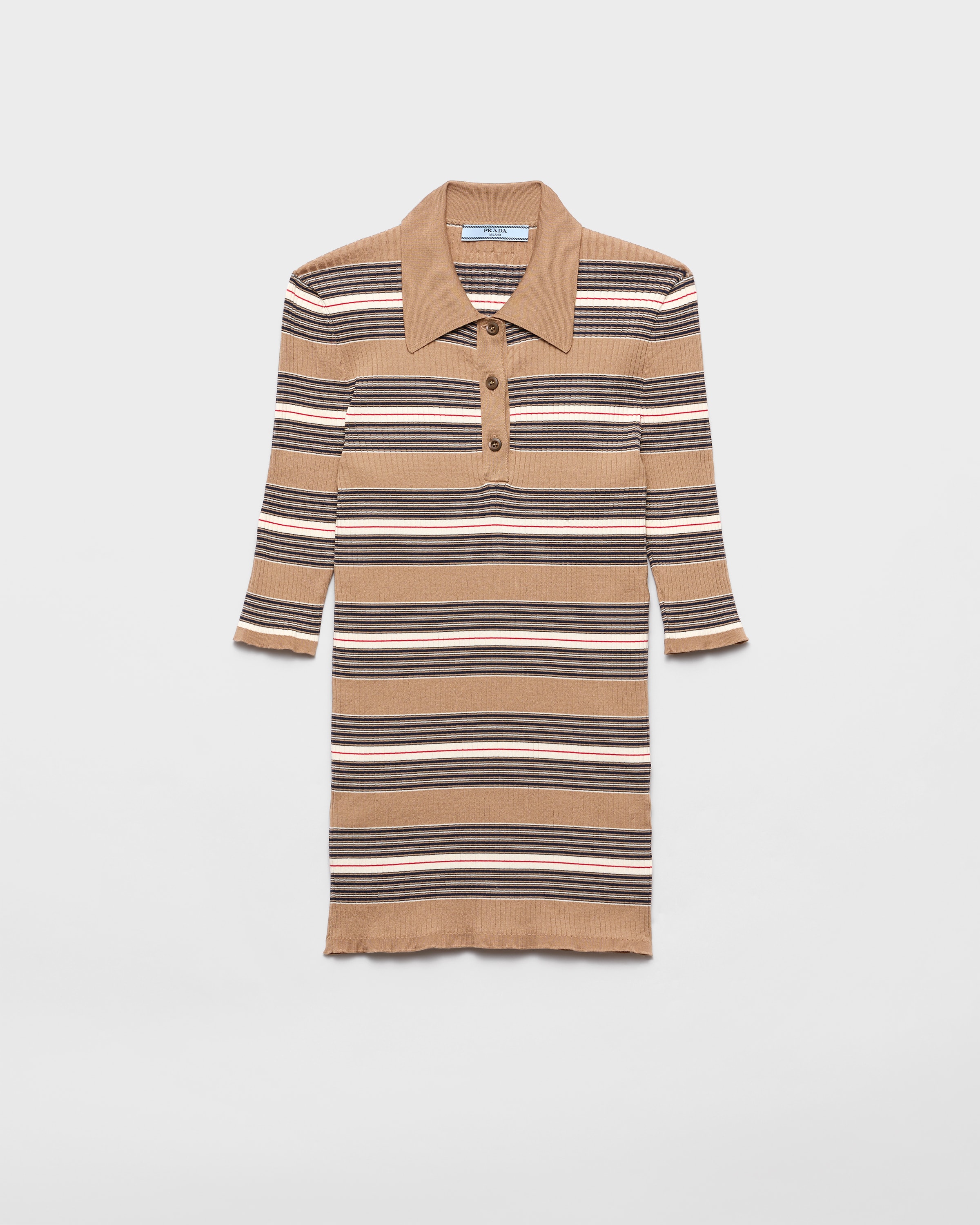 Camel Brown Striped cotton polo shirt | PRADA