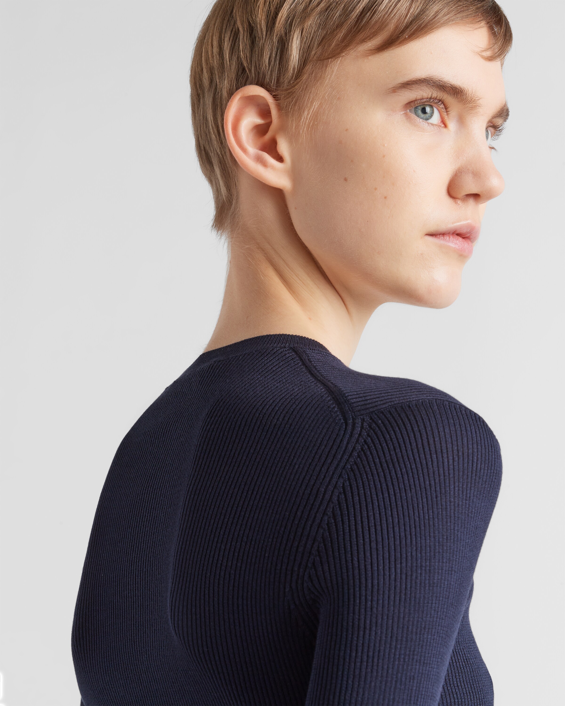 Navy Cropped silk sweater with logo | PRADA