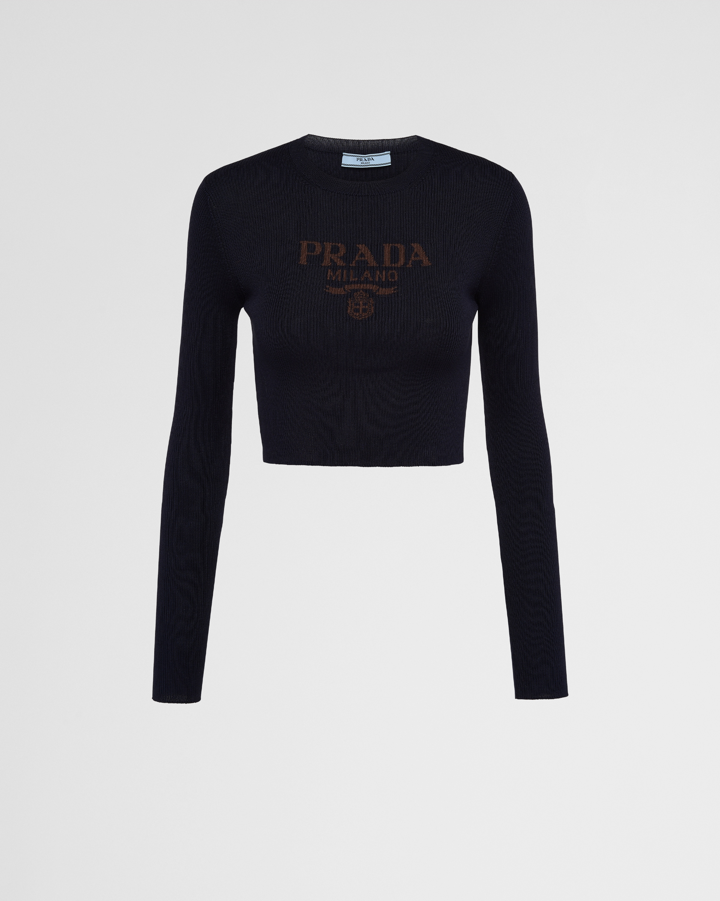 Prada Logo-print Cropped Top In Navy