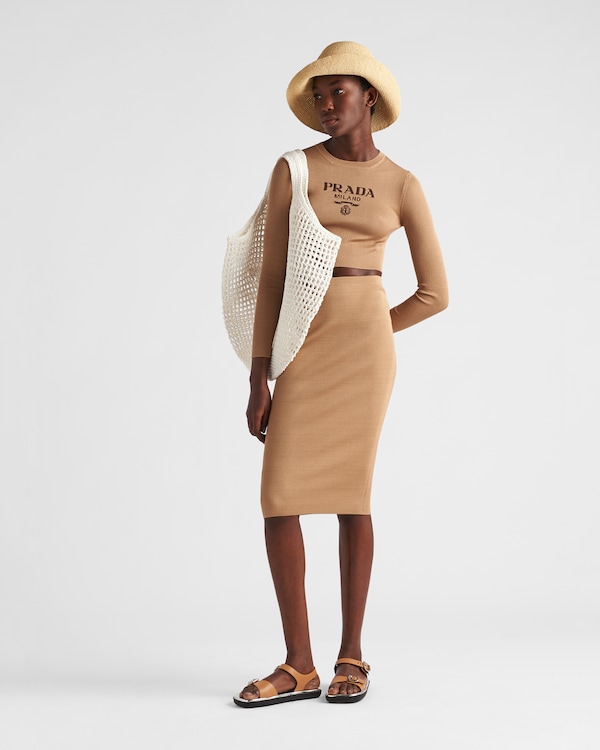 Cropped silk sweater with logo Cropped silk sweater with logo