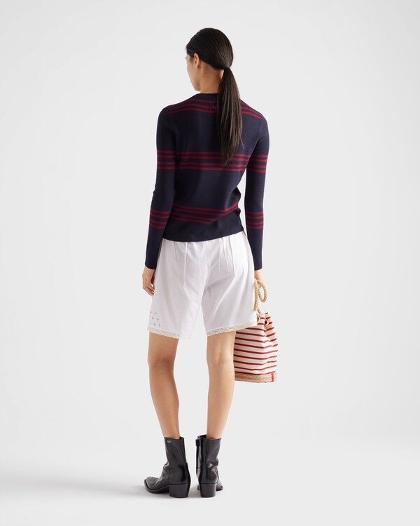 Wool crew-neck sweater - Blue/Burgundy Wool crew-neck sweater - Blue/Burgundy