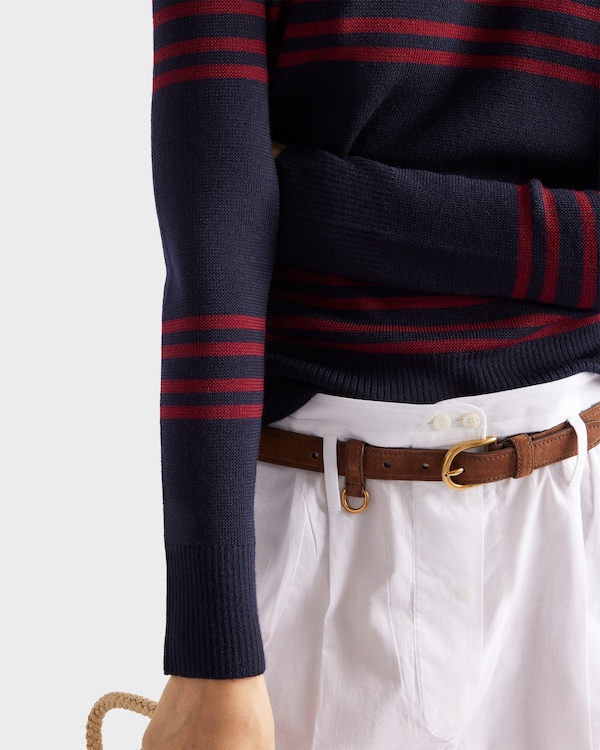 Wool crew-neck sweater - Blue/Burgundy Wool crew-neck sweater - Blue/Burgundy