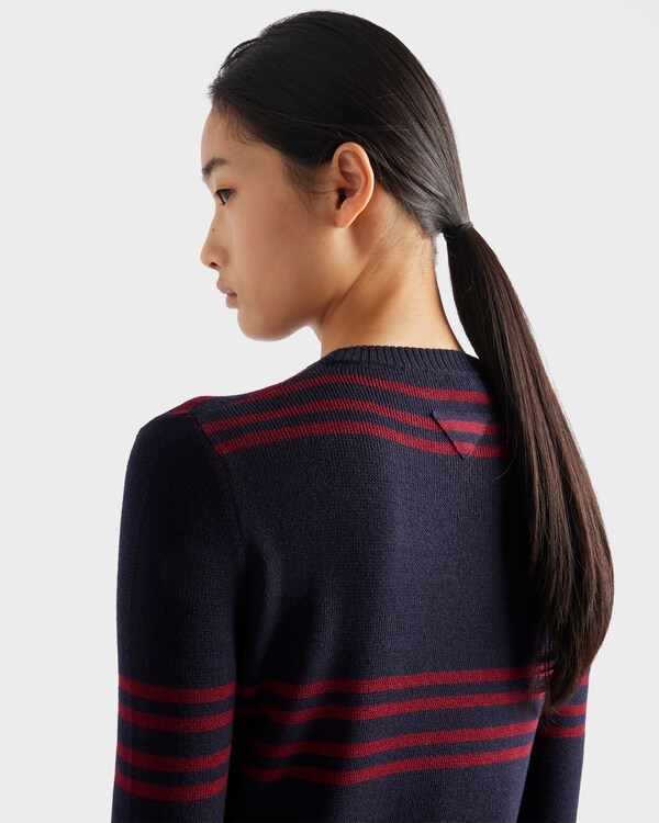 Wool crew-neck sweater - Blue/Burgundy Wool crew-neck sweater - Blue/Burgundy