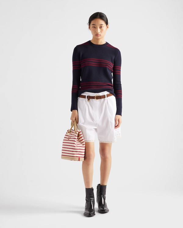 Wool crew-neck sweater - Blue/Burgundy Wool crew-neck sweater - Blue/Burgundy